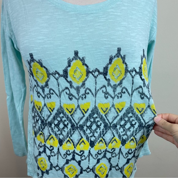 Chip & Pepper Blue Yellow Boho Bohemian Lace Long Sleeve Top Women XS - Picture 3 of 7